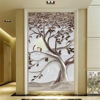 beibehang Vlastnú tapetu 3d olejomaľba šťastie, strom, vták textúra kovu verandu pozadí steny obývacia izba обои abstraktných de porovnanie