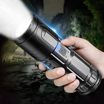 Biela Laserová LED Baterka USB Nabíjacie Taktické Prenosné Svietidlo zadné Svetlo COBOutdoor Teleskopická Zoom Plastové