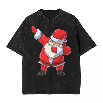 Dabbing Santa Vianoce Vianoce, T Shirt Hip Hop Umyté Krátky Rukáv Nadrozmerná T-Shirts Vintage Muži Ženy Topy Streetwear Lete Tees