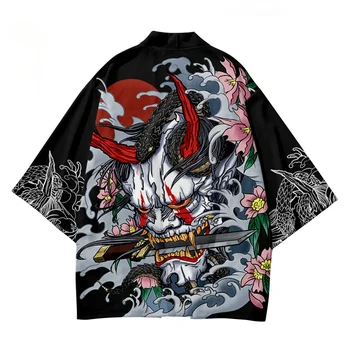 Demon Kimono Cosplay Samuraj Haori Obi Ženy Muži Cardigan Pláži Yukata Kostým Japonský Streetwear Tradičné Oblečenie Bunda