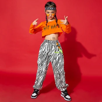 Dievčatá Hip Hop Tanečný Kostým Plodín Topy Zebra Vzor Nohavice Vyhovovali Street Dance Praxi Nosenie Tanec Výkon Oblečenie YS1521