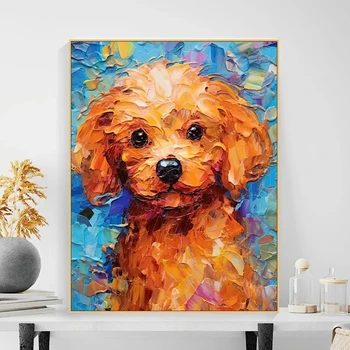 Digitálny olejomaľba psa zvierat roztomilý pes ručne maľované visí maľovanie