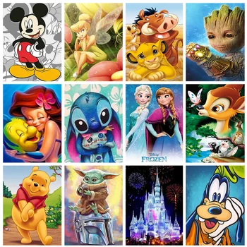Disney 5D Diamond Výšivky Kreslených Princezná Plné Kolo Maľovanie Lilo Steh Mickey Mouse Mozaiky Tvorivosti Domova