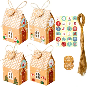 DIY Vianočný Adventný Kalendár Box 24 Sady Vianoce Dom Kraft Papier Taška pre Deti, Dospelých, Časovač na Vianočný Darčekový Balíček