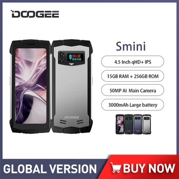 DOOGEE Smini Robustný Telefón 4.5 Palcový qHD 15GB RAM+256 GB ROM Inovatívne Zadné Displej 50MP 3000mAh 18W Rýchle Nabíjanie Mini Mobil