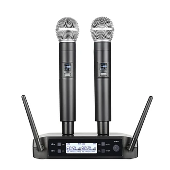 Dual Kanály UHF Bezdrôtový Mikrofón Nastaviť Ručné Pevnou Frekvenciou Dynamický Mikrofón pre Karaoke Svadobné Party Cirkvi Zobraziť