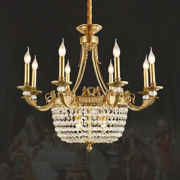 Európska Rokoka Mosadz Luxusné Prívesok Lampa Jedáleň Spálňa Osvetlenie Francúzsky Štýl Medi Crystal Sviečka Luster