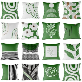 Forest štýl iny zelenej geometrickým vankúše, čerstvé sedacie vankúše, moderné stoličky, operadlo linky, obliečky na vankúše, obývacia izba, vankúše