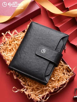 Goldlion luxusné dizajnér pánske krátke kožené multi-slot cowhide zips zmeny vrecko samostatné karty kabelku