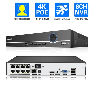 H. 265 8CH Detekcia Tváre 4K POE NVR Audio Zabezpečenie Surveillance Network Video Recorder Až 2MP 5MP 8MP POE IP Kamera P2P