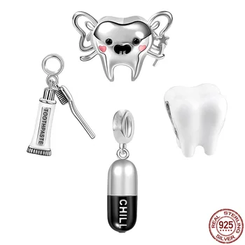 Hot Predaj 925 Sterling Silver Tooth Fairy，Kefka & Zubná Pasta Visieť Kúzlo Perličiek Fit Pôvodné Pandora Náramok Šperky Darček