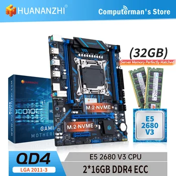 HUANANZHI X99 QD4 LGA 2011-3 XEON X99 základná Doska s procesorom Intel E5 2680 V3 s 2*16 G DDR4 RECC pamäť combo kit set NVME SATA