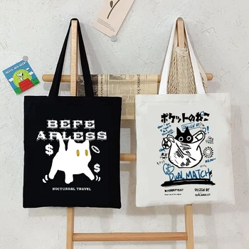 Japonské znaky Kanji Vtipné Mačku Vytlačené Plátno Tote Taška pre Ženy Ležérne Módne Tašky cez Rameno, Veľkú Kapacitu Žena Cartoon Kabelka