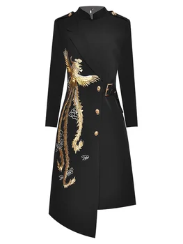 Jesenné Módne Výšivky Čierne Šaty pre Ženy 2023 Vintage Dlhý Rukáv Vestido Feminino Elegantné Asymetrické Strany, Župan