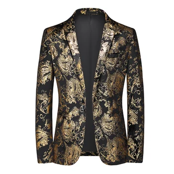Jeseň nové retro zlato vytlačené sako, party, svadobné šaty, pánske saká, pánske oblečenie, odevy pre mužov plášťov pre mužov kabát