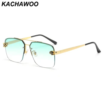 Kachawoo dvojitý most námestie slnečné okuliare pre mužov, zelená čierna v polovici rám kovové slnečné okuliare retro štýl ženy trend príslušenstvo