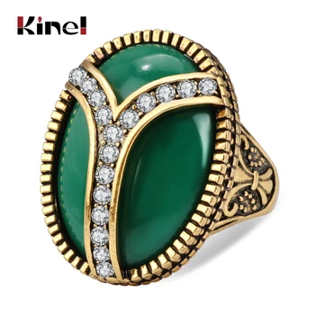 Kinel Módne 2017 Vintage Veľké Krištáľovo Krúžok Starožitné Zlata Farebné Mozaiky Zelená Živice Prstene Pre Ženy Veľkosti 7-10 Turecký Šperky