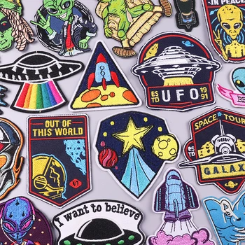 Kozmická loď Patch UFO Vyšívané Škvrny Na Oblečení Astronaut Cudzie Patch Žehlička Na Škvrny Na Oblečenie Hák Slučky Nálepky, Odznaky