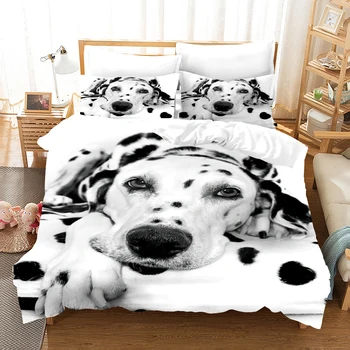 Krásny Pes Dalmatín posteľná bielizeň Nastaviť 3d Luxusné Obliečky Kryt Nastaví Cumlík Perinu Kráľovná Kráľ Jednu Veľkosť Čierna Biela Zviera Zvieraťom