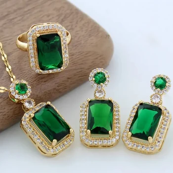 Kubický Zirkón Zeleného Kameňa Náhrdelníky Náušnice, Sety Luxusné Emerald 18k Pozlátené Šperky, Módne Súpravy Ženy, Svadobné