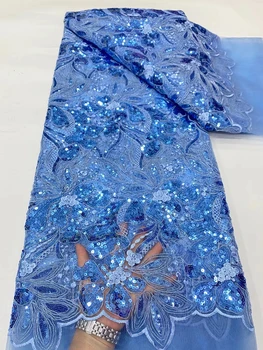 LDPN251 Modrej farby Afriky čistý čipky textílie s flitrami,dobre vyzerajúci, vyšívané francúzsky tylu čipky pre strán/svadobné šaty