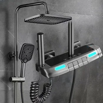 LED Digitálne Atmosféru Sprcha Set Kúpeľňa Horúce, Studené, Termostatické Zmiešavacie Systém Vaňou Wall Mount SPA Zrážok Batérie, Vaňa