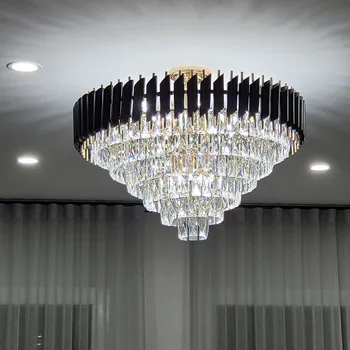 Luxusné Moderné Krištáľový Luster Pre Obývacia Izba Vysoko Kvalitné Čierna Cristal Lampy Loft Reťaz LED Lampa Kryštály