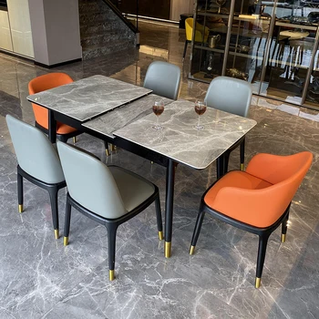 Masívneho dreva rock rada jedálenský stôl, šedý lesklý povrch, domáce teleskopická obdĺžnikový svetlo luxus a jednoduchý jedálenský stôl