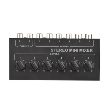 Mini Stereo 6 Kanálový Pasívny Mixér RCA Prenosné Audio Mixer 6 V 2 Von Stereo Distribútor Ovládanie Hlasitosti Bez Batérie Požadované