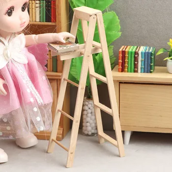 Miniatúrny Model Drevený Rebrík, domček pre bábiky Red White domček pre bábiky DIY Tvorivé Figúrka Schody Kreatívne Hračky Drevené