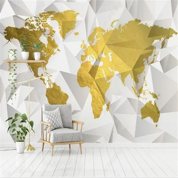 Minimalistický Gold Leaf Mapa 3D Geometrické Tapety pre život RoomTV Pozadí Steny Papiere Domova Nástenné Dekorácie, Maliarstvo