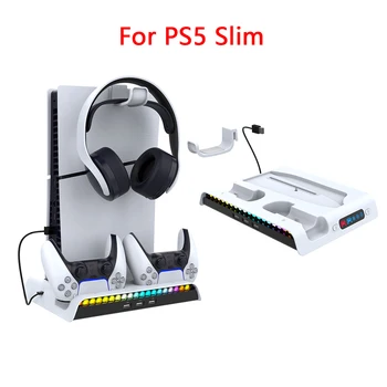 Multifunkčné Chladiaci Ventilátor Stojan Na PS5 Slim Konzoly Dual Regulátor Nabíjania Dock S RGB Farebné Svetlo Pre PS5slim Hosť