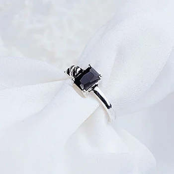 Móda 925 Sterling Silver Nepravidelný Široký Prsteň Pre Ženu Black Rectangule Kameň Achát Jemné Šperky Darček Nastaviteľné Prst Krúžky