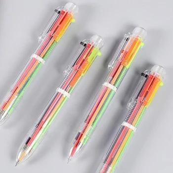 Móda Tvorivé Transparentné 6-farebný Stlačte Typ Guľôčkové Pero Multifunkčné Farebné Kreslené Pero Roztomilý Študent Papiernictvo Dary