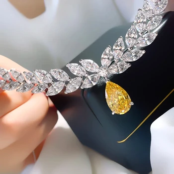 Módne Luxusné 12 Karátového Žltého Diamantový Náhrdelník Prívesok Prívesok 925 Striebro Golier Reťazca High-End Svadobné Šperky Veľkoobchod