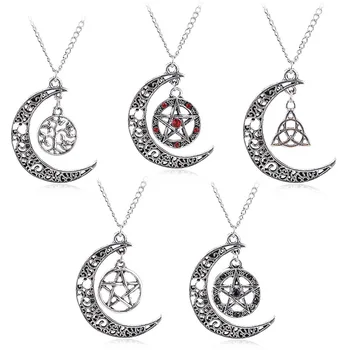 Módne Šperky Nadprirodzené Mesiac Pentagram Náhrdelník Čarodejnice Pentagram Amulet Života Stromu Kúzlo Náhrdelník Prívesok Ženy Šperky