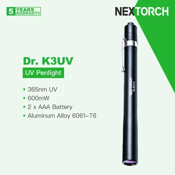 Nextorch Dr. K3UV Drevo je Lampa UV Penlight, 365nm Vlnová dĺžka, 600mW, Detekcia pre Fluorescenčné / Falšované, Nádherne Malé