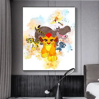 Nordic Detská Izba Akvarel Tlač Plátno Dekor Maľovanie Disney Kreslené Lion King S Partnerom, Plagát Domov Dekoratívny Darček
