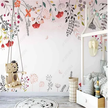 Nordic ručne maľované pastoračnej pozadí steny papiere domova spálňa nástenná maľba malé čerstvé kvety obývacia izba nástenné maľby, 3d tapety