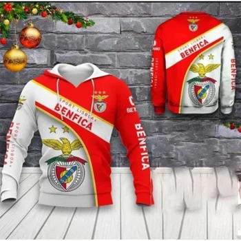 Nová Jar/Jeseň 2024 Mužov s kapucňou, 3D digitálna tlač s Benfica s Harajuku Kabát Príležitostné športové kabát Vonkajšie módny trend hoodie