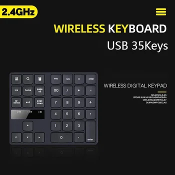 Nové 35 Kľúče, USB 2.4 G Wreless Numerickej Klávesnice Multimediálne Tichá Klávesnica Nabíjateľná Digitálne Num Úrad Pre Domácnosť Notebook PC