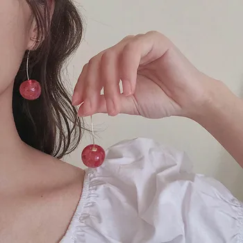 Nové Japonsko Kórejská Red Cherry Ovocie Tvarované Drop Náušnice Pre Ženy Sladké Dievčatá Roztomilý Náušnice Brincos Line Pendientes Šperky, Darčeky