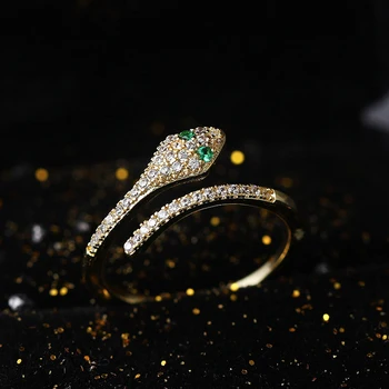 Nové Nastaviteľné Had Prstene Pre Ženy Nádherná Elegantná Zirkón Zlatá Farba Prst Otvorenie Krúžku Módne Šperky Veľkoobchod R072