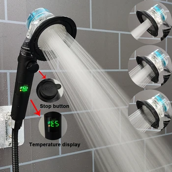 Nové Zobrazenie Teploty Ventilátor Turbovrtuľových Sprcha Hlavy, Vysoký Tlak Na Šetrenie Vody Stop Tlačidlo Prenosné Kúpeľňa So Sprchou Hlavu