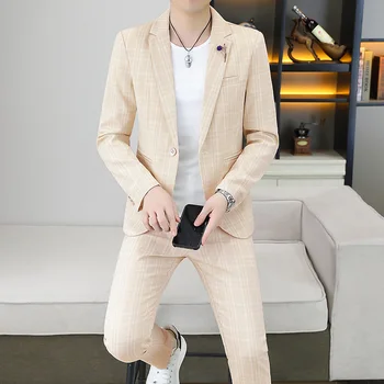 Nový (Sako+ Nohavice) pánskej Módy Business Gentleman Bežné Slim Pruhy Pekný Elegantný Trend kórejská Verzia Slim 2-dielna Sada