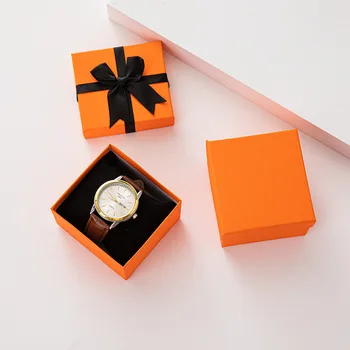 Orange Luk Šperky Papierové Krabice S Huba Vnútri Obdĺžnika Hodinky, Náramok Výročie Svadby Zapojenie Balenie Prípade
