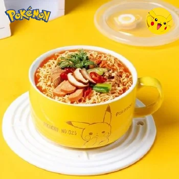 Pokémon Pikachu Cartoon Instantné Rezance Misy Keramiky s Krytom Kawaii Študent Mikro-Vlny Rúra Anti-Obarenie s Rukoväť Pohár Darček
