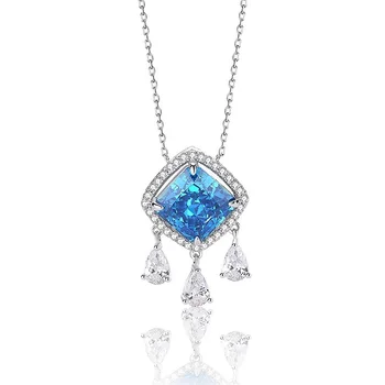 Pôvodné S925 sterling silver ice kvet rezanie kameňa náhrdelník žena clavicle reťazca diamond modrý zirkón dizajn zmysel