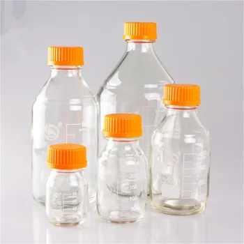 Reagent Fľaša Sady Boro 3.3 Laboratórne Sklo Borosilikátového GL45 Orange Skrutkovacím uzáverom.