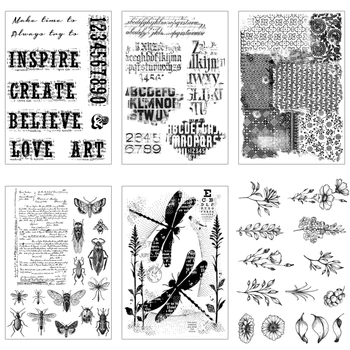 Retro Text pozadie hmyzu Silikónové Známky pre DIY Scrapbooking Karty, Takže Gumy Jasné, Pečiatka Historických Remesiel Dekorácie